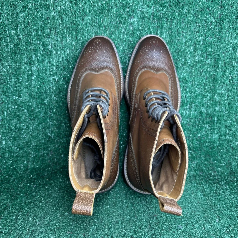 Express Wingtip Brogue Pebbled Leather Lace Up Classic Dress Boots Brown Mens 9